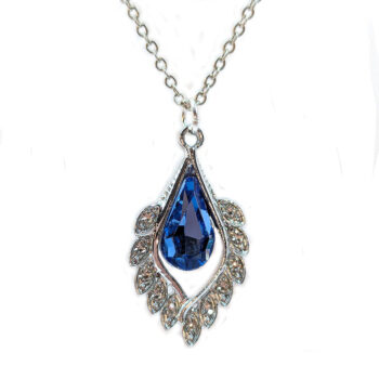 Blue Clear Rhinestone Teardrop Drop Necklace Silver