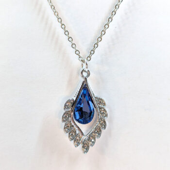 Blue Clear Rhinestone Teardrop Drop Necklace Silver - Image 3