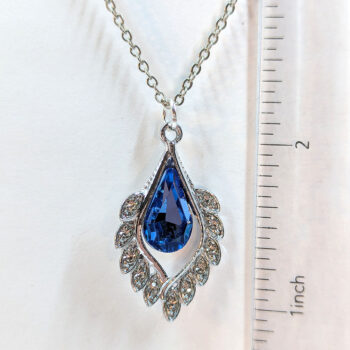 Blue Clear Rhinestone Teardrop Drop Necklace Silver - Image 2