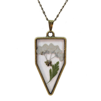 Crest White Real Dried Flowers Green Leaf Resin Necklace