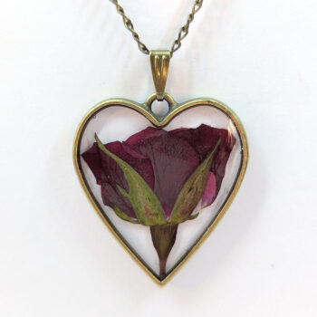 Heart Real Dried Red Rose Flower Resin Necklace