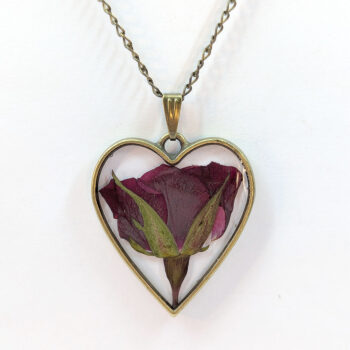 Heart Real Dried Red Rose Flower Resin Necklace - Image 3