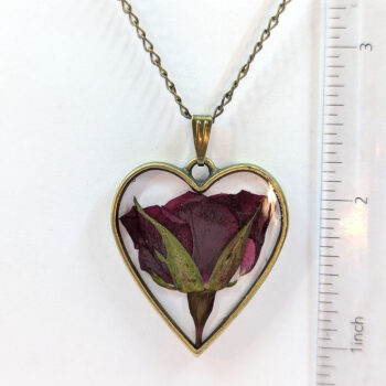 Heart Real Dried Red Rose Flower Resin Necklace - Image 2