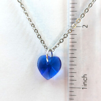 Small Blue Glass Rhinestone Heart Necklace Silver - Image 3