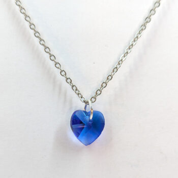 Small Blue Glass Rhinestone Heart Necklace Silver - Image 2