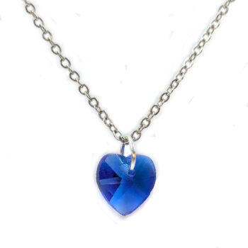 Small Blue Glass Rhinestone Heart Necklace Silver