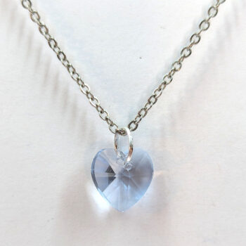 Small Light Blue Glass Rhinestone Heart Necklace Silver - Image 4