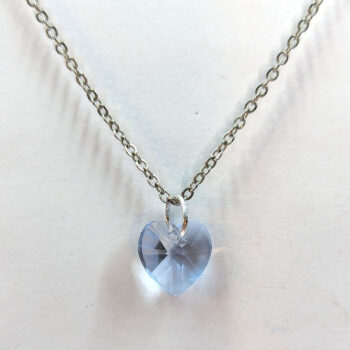 Small Light Blue Glass Rhinestone Heart Necklace Silver - Image 3