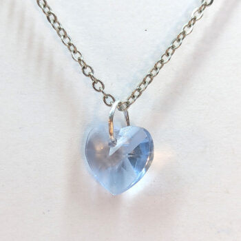 Small Light Blue Glass Rhinestone Heart Necklace Silver - Image 2