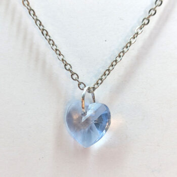 Small Light Blue Glass Rhinestone Heart Necklace Silver