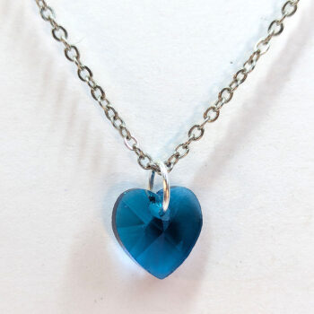 Small Turquoise Blue Glass Rhinestone Heart Necklace Silver