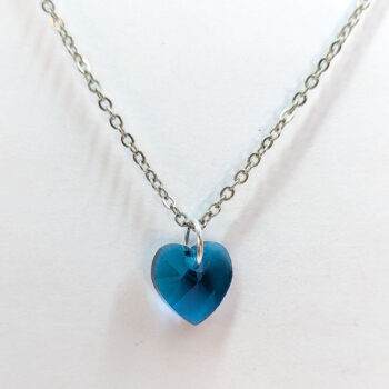 Small Turquoise Blue Glass Rhinestone Heart Necklace Silver - Image 3