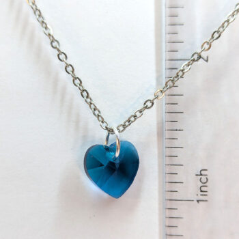 Small Turquoise Blue Glass Rhinestone Heart Necklace Silver - Image 2