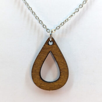 Hollow Teardrop Geometric Brown Wood Pendant Necklace