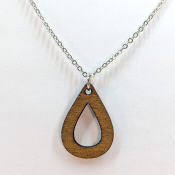 Hollow Teardrop Geometric Brown Wood Pendant Necklace - Image 3