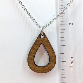 Hollow Teardrop Geometric Brown Wood Pendant Necklace - Image 2