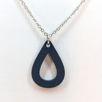 Hollow Teardrop Geometric Navy Blue Wood Pendant Necklace