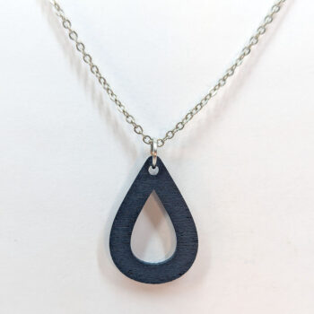 Hollow Teardrop Geometric Navy Blue Wood Pendant Necklace - Image 4