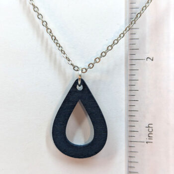 Hollow Teardrop Geometric Navy Blue Wood Pendant Necklace - Image 3