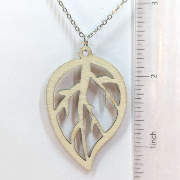 Hollow Leaf Laser Cut Natural Wood Pendant Necklace - Image 3