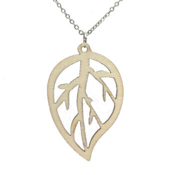 Hollow Leaf Laser Cut Natural Wood Pendant Necklace