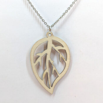 Hollow Leaf Laser Cut Natural Wood Pendant Necklace - Image 4