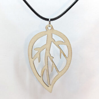 Hollow Leaf Laser Cut Natural Wood Pendant Necklace - Image 2