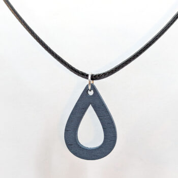 Hollow Teardrop Geometric Navy Blue Wood Pendant Necklace - Image 2