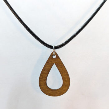 Hollow Teardrop Geometric Brown Wood Pendant Necklace - Image 4