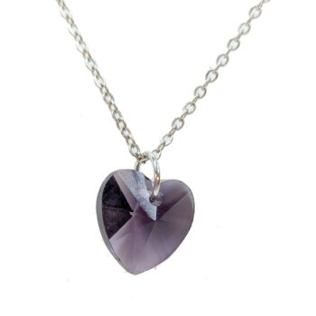 Purple Clear Glass Rhinestone Heart Necklace Silver