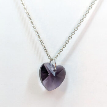 Purple Clear Glass Rhinestone Heart Necklace Silver - Image 3