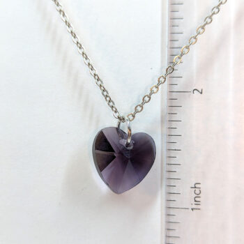 Purple Clear Glass Rhinestone Heart Necklace Silver - Image 2