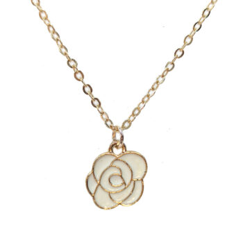 Enamel White Rose Head Flower Necklace