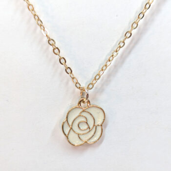 Enamel White Rose Head Flower Necklace - Image 2