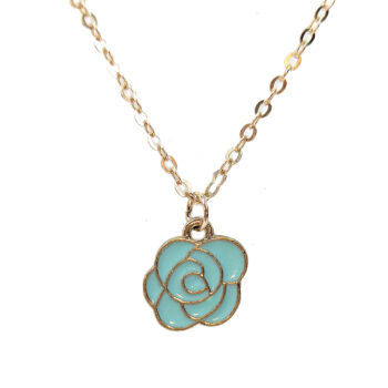 Enamel Blue Rose Head Flower Necklace