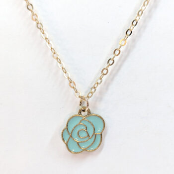 Enamel Blue Rose Head Flower Necklace - Image 3