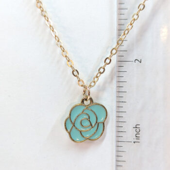 Enamel Blue Rose Head Flower Necklace - Image 2