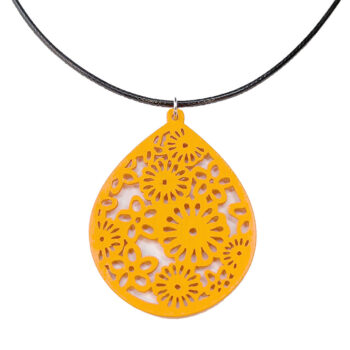 Large Hollow Flowers Teardrop Orange Wood Necklace