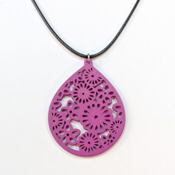 Large Hollow Flowers Teardrop Hot Pink Wood Necklace