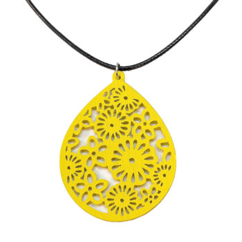 Large Hollow Flowers Teardrop Yellow Wood Necklace