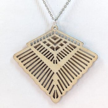 Large Decorative Hollow Diamond Natural Wood Necklace - Image 3