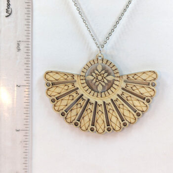 Large Natural Wood Hollow Decorative Fan Necklace - Image 4