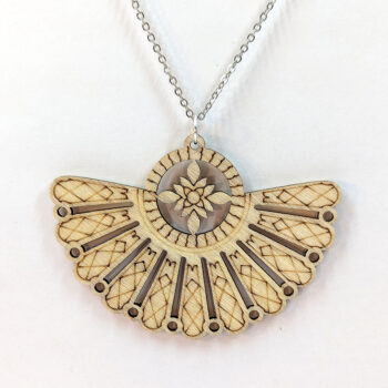 Large Natural Wood Hollow Decorative Fan Necklace - Image 3