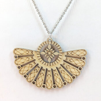 Large Natural Wood Hollow Decorative Fan Necklace - Image 2