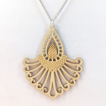 Large Decorative Drop Natural Wood Necklace - Image 3