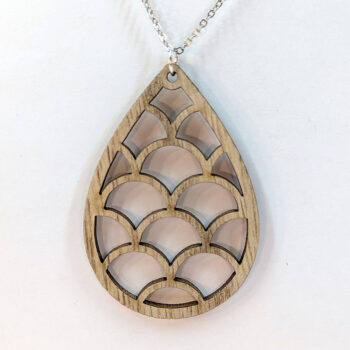 Large Hollow Teardrop Natural Wood Necklace - Image 4