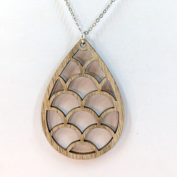 Large Hollow Teardrop Natural Wood Necklace - Image 3