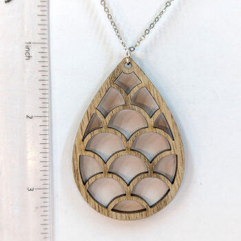 Large Hollow Teardrop Natural Wood Necklace - Image 2