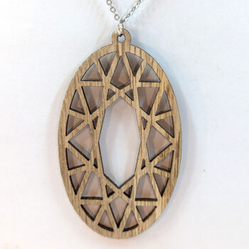 Large Hollow Oval Natural Wood Pendant Necklace - Image 3