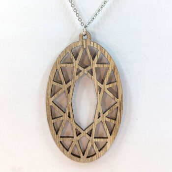 Large Hollow Oval Natural Wood Pendant Necklace - Image 2